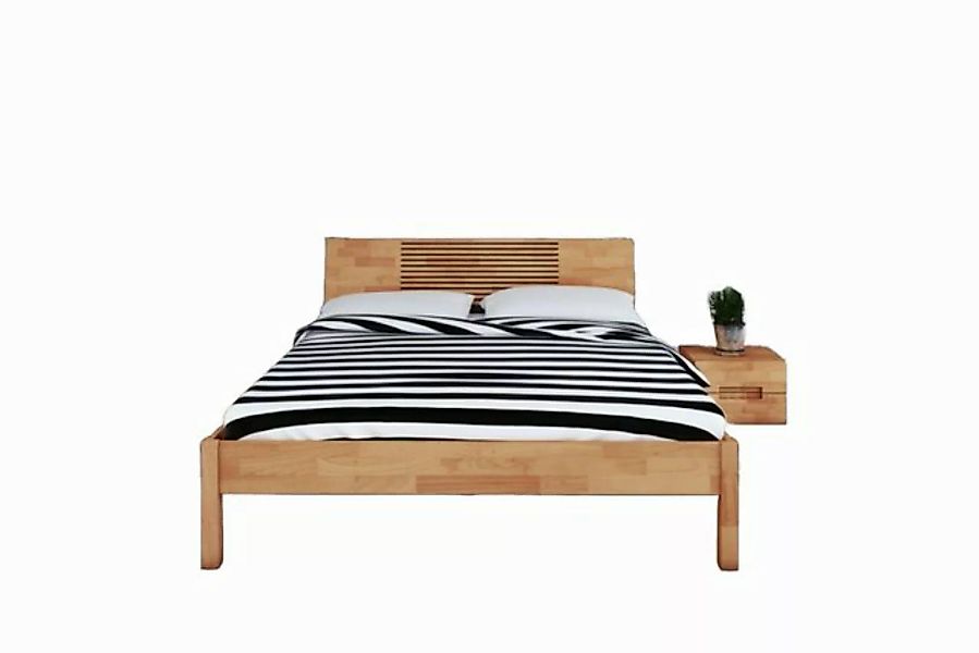 Natur24 Einzelbett Bett Bento 6 Sonderlänge 80x220 Kernbuche Holzkopfteil u günstig online kaufen