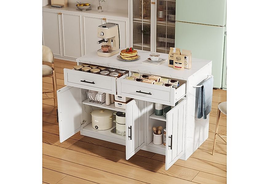 Flieks Kücheninsel mit Steckdosen, USB-Anschlüsse und verstellbare Einlegeb günstig online kaufen