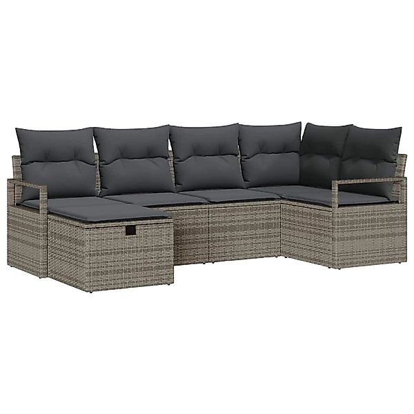 vidaXL Garten-Sofa-Set mit Kissen mit Speicher 6-Tlg Grau Poly Rattan 33605 günstig online kaufen