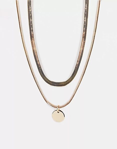 ASOS Design – Mehrreihige, goldfarbene Halskette mit Scheibenanhängern günstig online kaufen