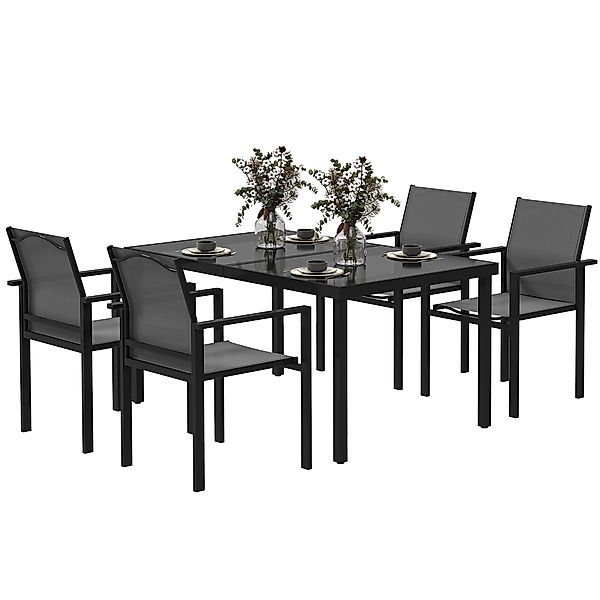 Outsunny Gartenmöbel Set für 4 Personen, Gartentisch mit 4 stapelbaren Stüh günstig online kaufen