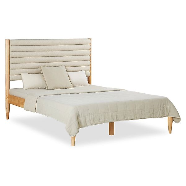 Homestyle4u Polsterbett 140x200 cm mit Matratze Holzbett Beige Bouclé Latte günstig online kaufen
