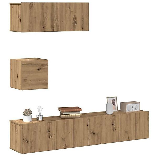vidaXL Schrankmodule 4-tlg. TV-Schrank-Set Wandmontage Artisan-Eiche Holzwe günstig online kaufen