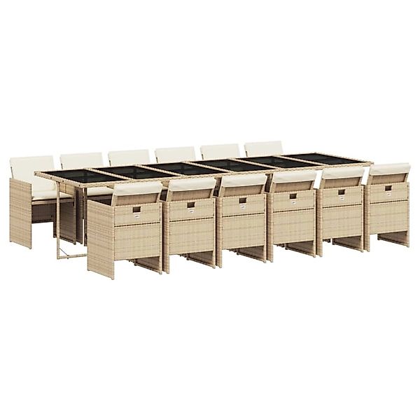 vidaXL 13-Tlg Garten-Essgruppe mit Kissen Beige Poly Rattan 3210586 günstig online kaufen
