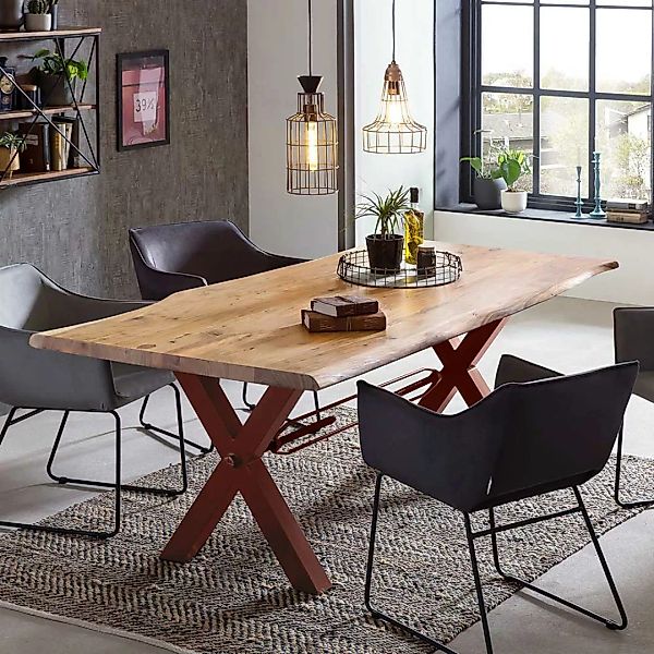 Tisch Massivholz Baumkante in Akaziefarben und Braun lackiert günstig online kaufen
