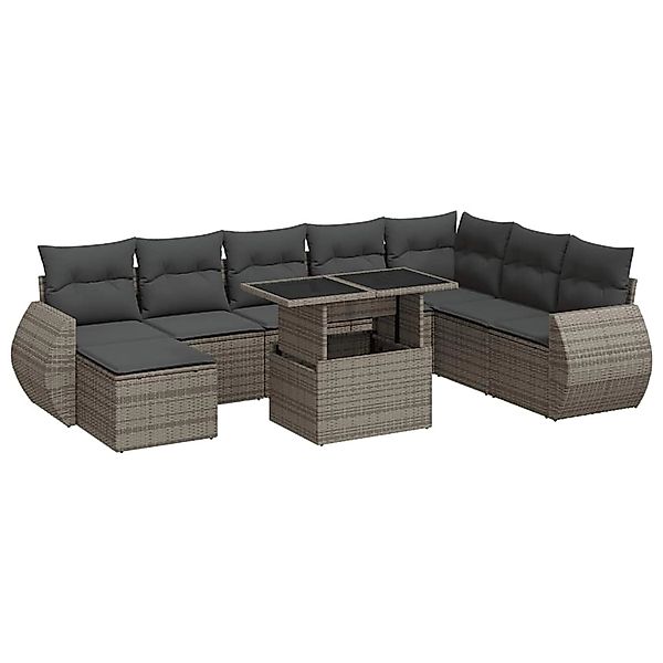 vidaXL 9-Tlg Garten-Sofagarnitur mit Kissen Grau Poly Rattan 3326691 günstig online kaufen