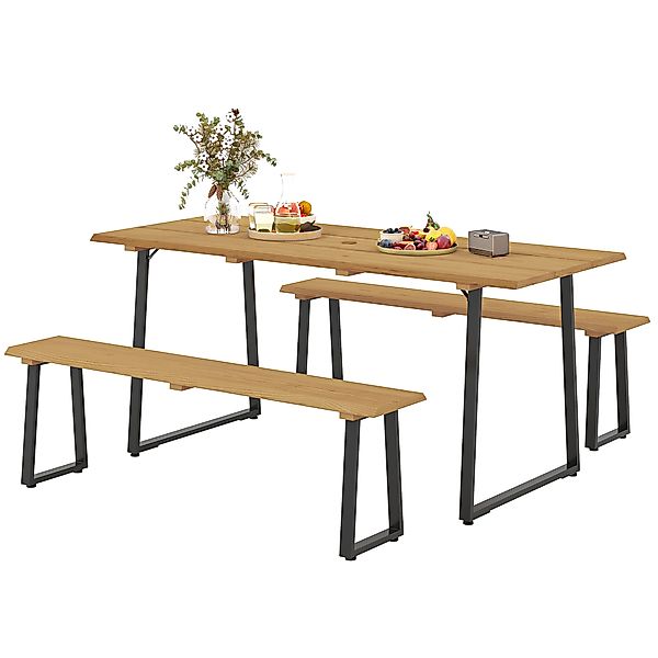 Outsunny Sitzgruppe 3-teilig Holz Essgruppe für 6 Personen Esstisch mit 2 B günstig online kaufen