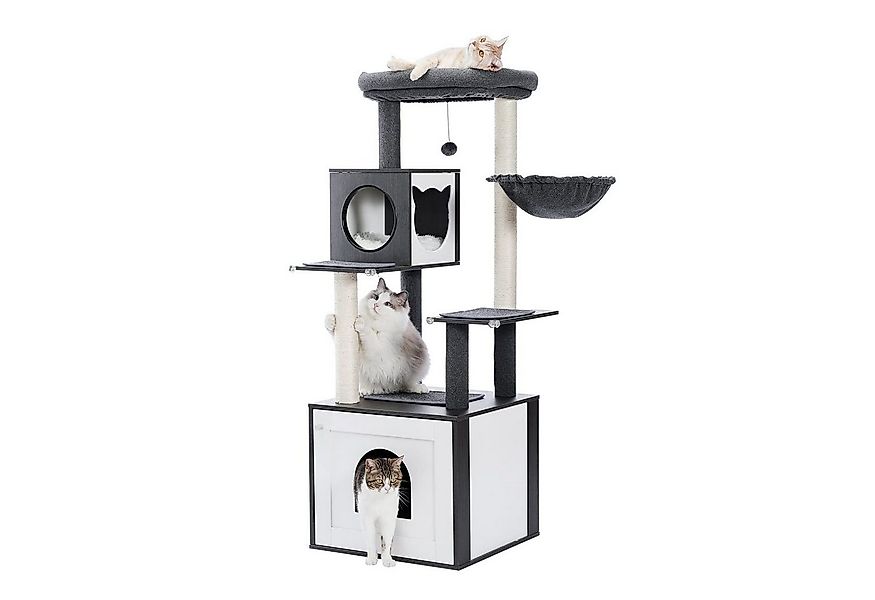 Purpurra Kratzbaum Moderner Katzenbaum Holz mit Aufbewahrungsschrank, Braun günstig online kaufen