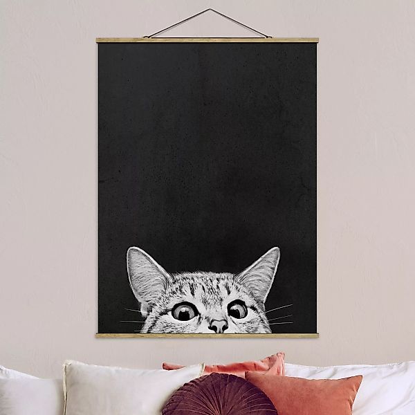 Stoffbild Tiere mit Posterleisten - Hochformat Illustration Katze Schwarz W günstig online kaufen