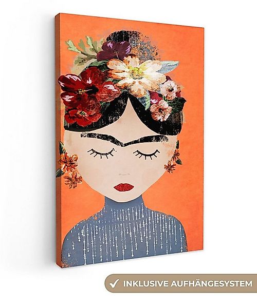 OneMillionCanvasses® Leinwandbild Porträt - Frida Kahlo - Orange - Frau - B günstig online kaufen