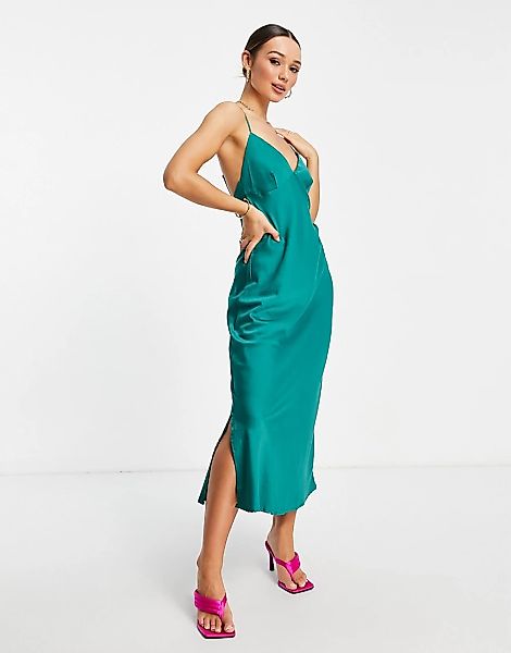 Vero Moda – Midi-Trägerkleid aus Satin in Grün günstig online kaufen