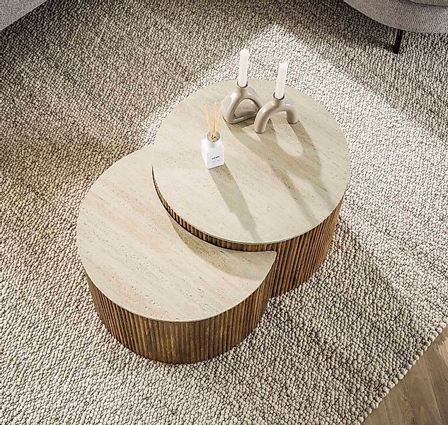 LEVEN Lifestyle Couchtisch 2´er Set Couchtisch rund ZEN STONE Travertin nat günstig online kaufen