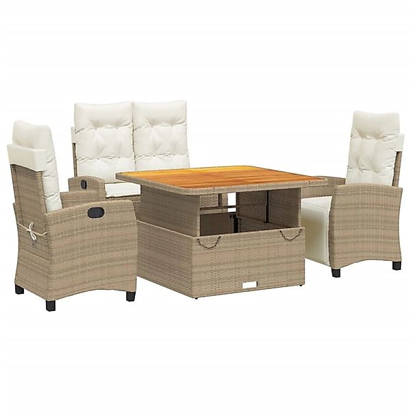vidaXL 4-tlg Garten-Essgruppe mit Kissen Beige Poly Rattan Modell 2 günstig online kaufen