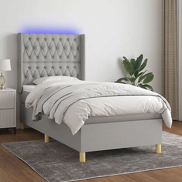 Vidaxl Boxspringbett Mit Matratze & Led Hellgrau 100x200 Cm Stoff günstig online kaufen