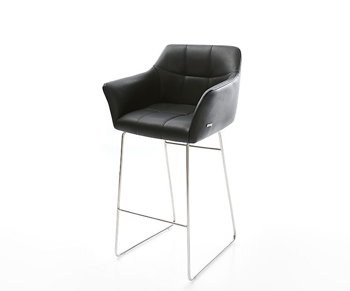 Barstuhl Yulo-Flex Echt-Leder Schwarz Kufengestell Edelstahl günstig online kaufen