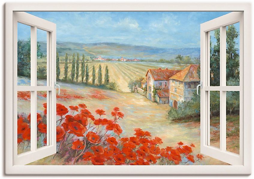 Artland Leinwandbild "Mohnlandschaft" Fensterblick 1 Stk. tlg. auf Holzrahm günstig online kaufen
