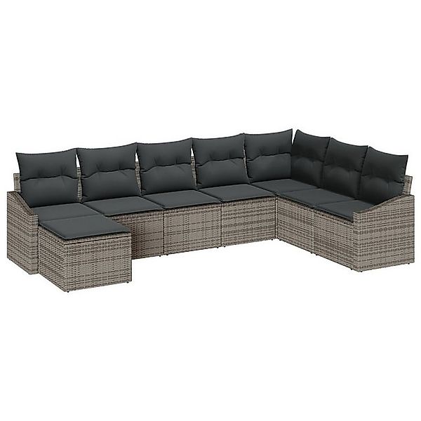 vidaXL Loungesofa 8-tlg. Garten-Sofagarnitur mit Kissen Grau Poly Rattan, 8 günstig online kaufen