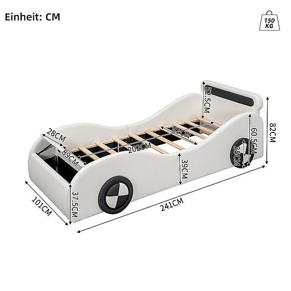 Merax Autobett 90x200cm mit LED Rädern (1-tlg), Polsterbett Kinderbett Juge günstig online kaufen