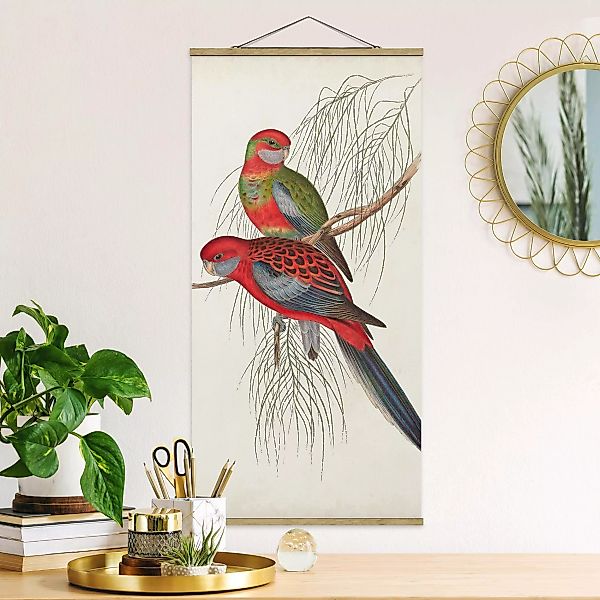Stoffbild Tiere mit Posterleisten - Hochformat Tropische Papageien III günstig online kaufen
