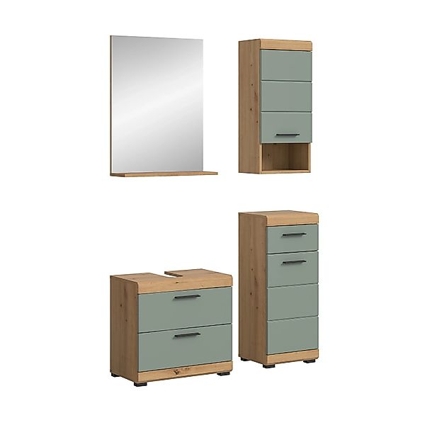 Badkombination 4-teilig mit Spiegel 112 x 191 x 34 cm Front Salbei FSC® günstig online kaufen