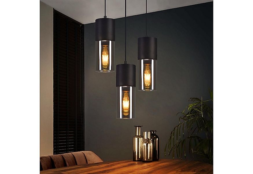 Nettlife Pendelleuchte Esszimmer Glas Vintage 3 flammig E27 Schwarz Retro P günstig online kaufen
