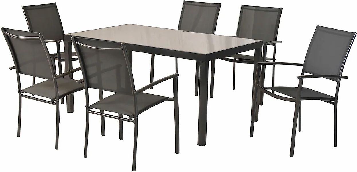 MERXX Garten-Essgruppe ""Milano"", (Set, 7 tlg.), Sessel stapelbar, graue G günstig online kaufen