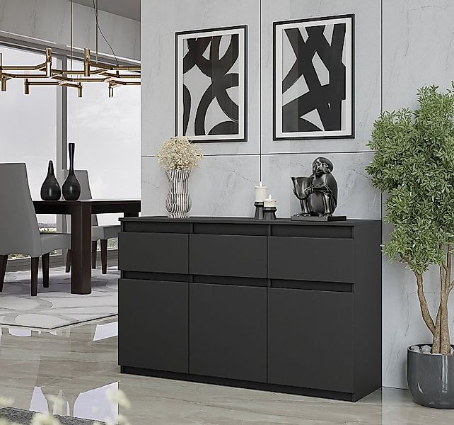 Furnica Sideboard NOAH, 3 Schubladen und 3 Türen - Anthrazit Grau H75cm B12 günstig online kaufen