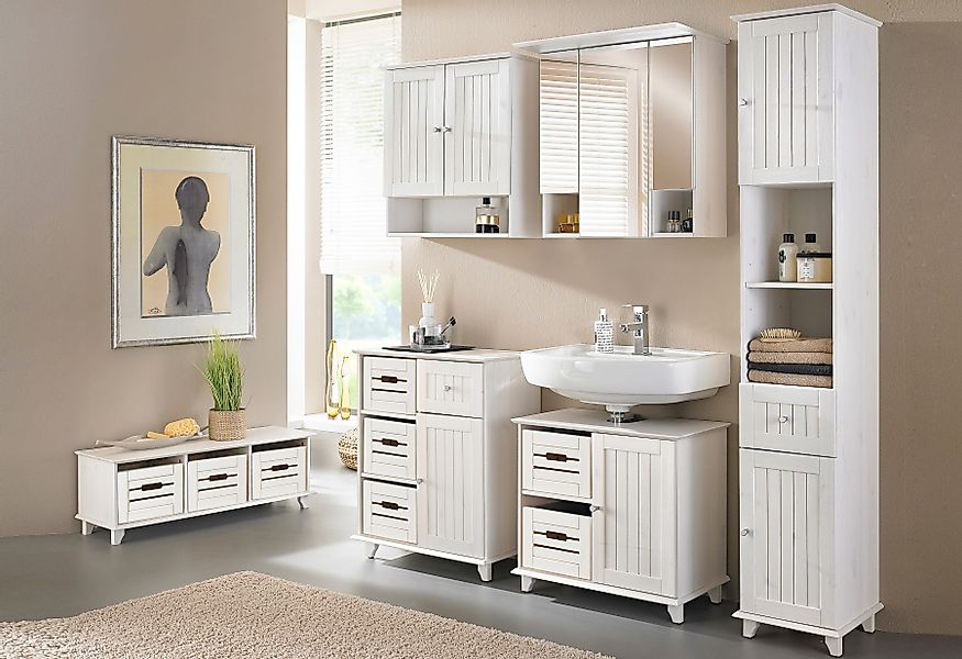 welltime Hochschrank "Venezia Landhaus" Badmöbel, aus massiver Kiefer, 2 Tü günstig online kaufen