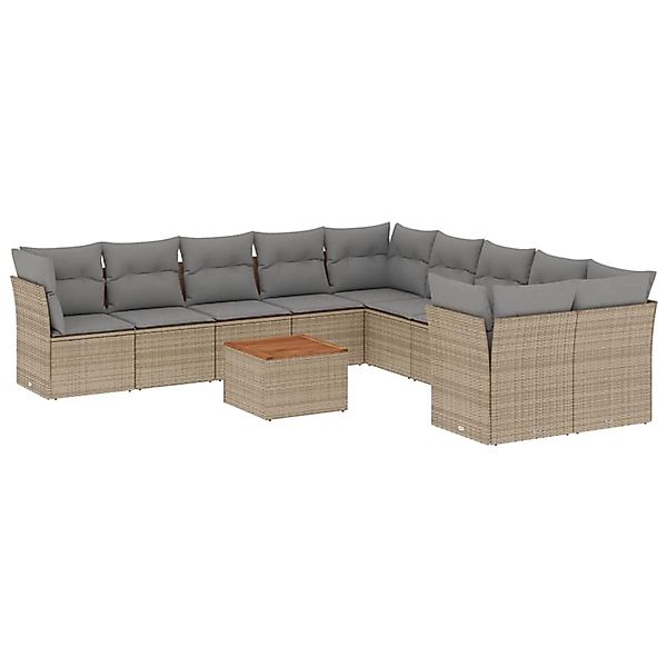vidaXL 11-Tlg Garten-Sofagarnitur mit Kissen Beige Poly Rattan 3223854 günstig online kaufen