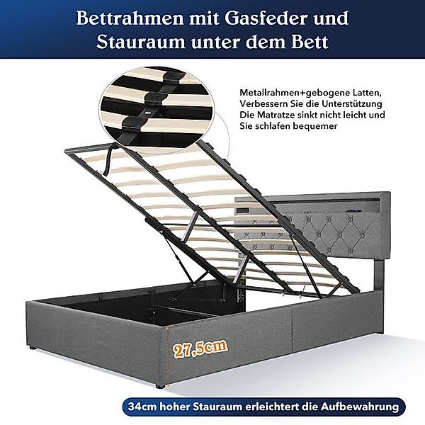 OULENBIYAR Polsterbett Doppelbett mit LED-Beleuchtung, Hydraulisch anhebbar günstig online kaufen