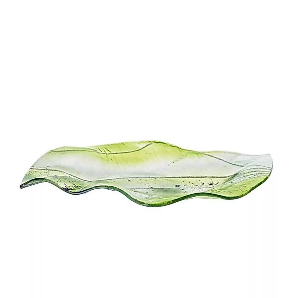 Glasschale Teller Platte Blatt Leaf Design Deko Fusing Glas grün 39cm Handm günstig online kaufen