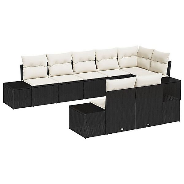 vidaXL Loungesofa 8-teiliges Gartensofa-Set mit Kissen Schwarz Poly Rattan, günstig online kaufen