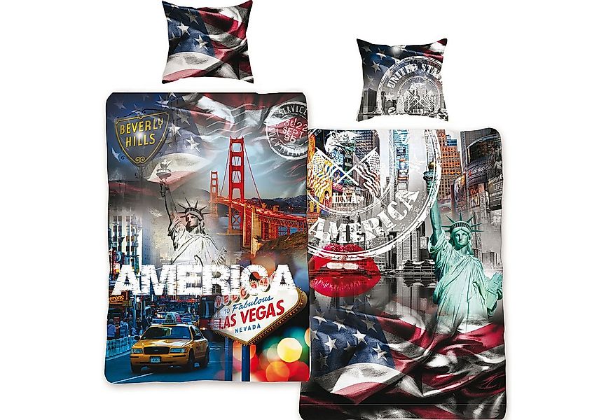 BERONAGE Wendebettwäsche USA Stars and Stripes Bettwäsche Linon / Renforcé, günstig online kaufen