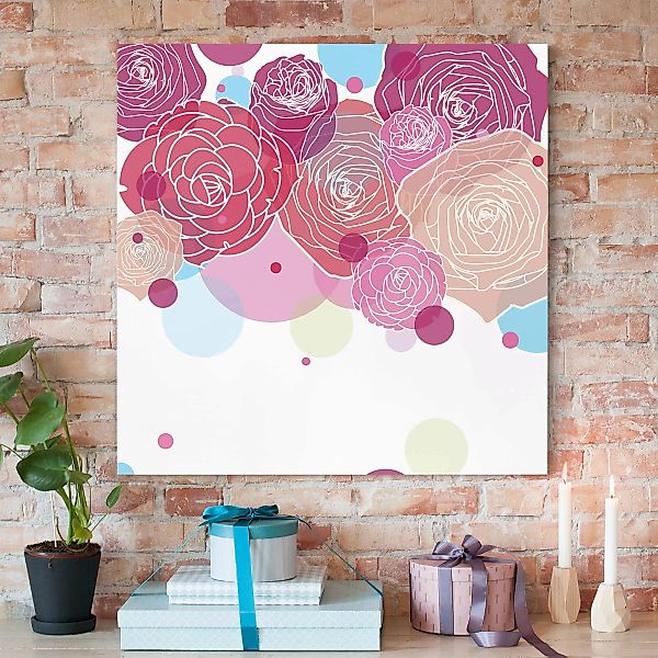 Leinwandbild - Quadrat Roses and Bubbles günstig online kaufen