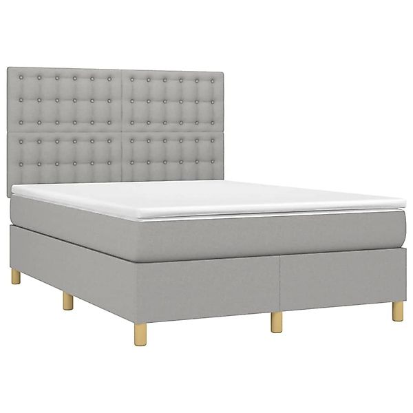 vidaXL Boxspringbett mit Matratze & LED Hellgrau 140x190 cm Stoff 3135749 günstig online kaufen