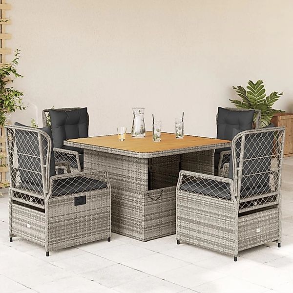 vidaXL 5-tlg Garten-Essgruppe mit Kissen Grau Poly Rattan Modell 103 günstig online kaufen