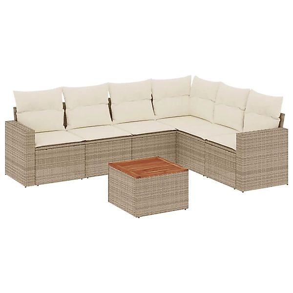 vidaXL 7-Tlg Garten-Sofagarnitur mit Kissen Beige Poly Rattan 3224140 günstig online kaufen