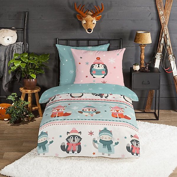 TRAUMSCHLAF Bettwäsche Winterliche Tierfreunde, Flanell, 2 günstig online kaufen