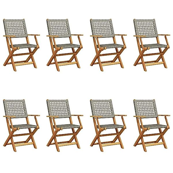 vidaXL Gartenstühle 8 Stk Klappbar Grau Poly Rattan & Massivholz 3214561 günstig online kaufen