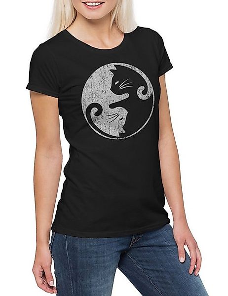 Urban Backwoods Print-Shirt Cats Yin & Yang Damen T-Shirt Cat Katze Katzen günstig online kaufen