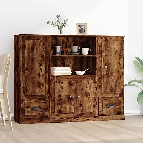 Vidaxl Highboards 3 Stk. Räuchereiche Holzwerkstoff günstig online kaufen