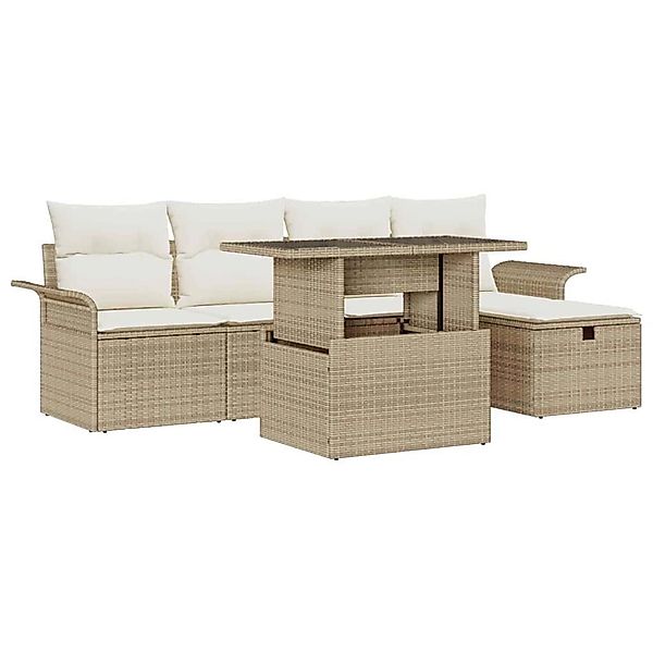 vidaXL Garten-Sofa-Set mit Kissen mit Speicher 6-Tlg Beige Poly Rattan 3359 günstig online kaufen
