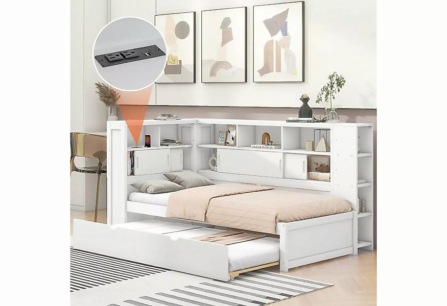 MODFU Stauraumbett Kinderbett mit Staufach mit USB, mit Ausziehbett (90x200 günstig online kaufen