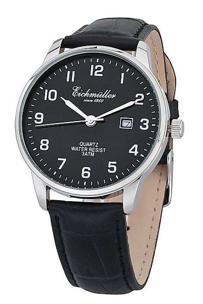 Eichmüller Quarzuhr Herrenuhr schwarz, elegantes Lederarmband, Metallgehäus günstig online kaufen