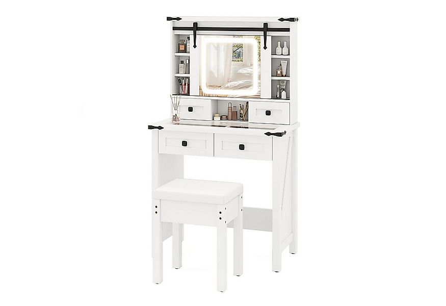 COSTWAY Schminktisch (1-St), mit LED-Beleuchtung, 4 Schubladen, Hocker günstig online kaufen