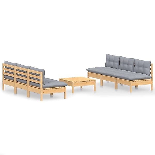 vidaXL 7-Tlg Garten-Lounge-Set mit Grauen Kissen Kiefernholz 3096093 günstig online kaufen
