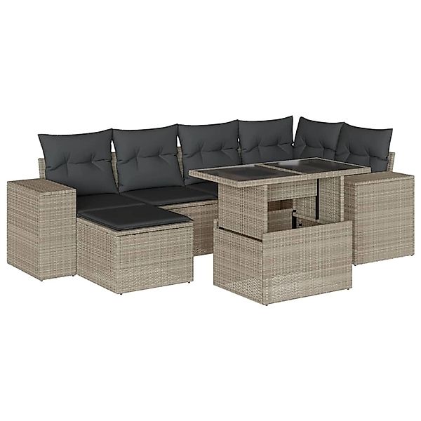 vidaXL 7-Tlg Garten-Sofagarnitur mit Kissen Hellgrau Poly Rattan 3269312 günstig online kaufen