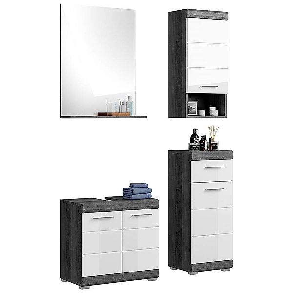 Badezimmermöbel Set 4-teilig modern in Hochglanz weiß mit grau SIROCO-158 günstig online kaufen