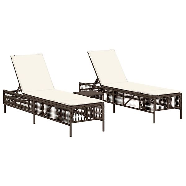 vidaXL Sonnenliegen 2 Stk mit Tisch Braun Poly Rattan 4002747 günstig online kaufen