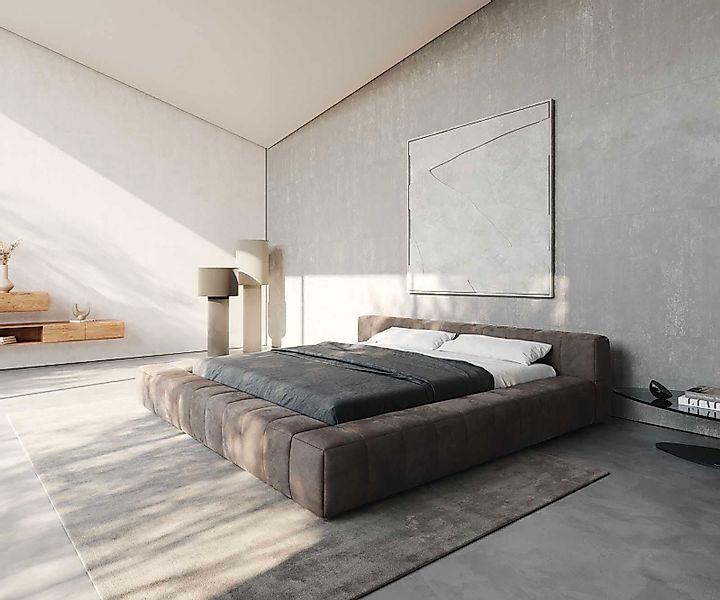 Polsterbettgestell Espazio 180x200 cm Bouclé Creme-Weiß mit Stauraum günstig online kaufen